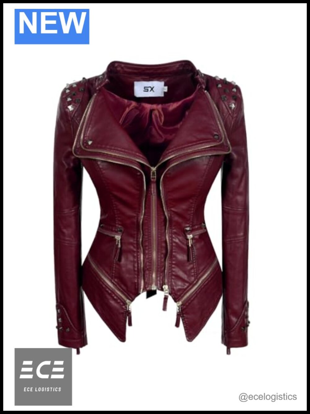 Women's Studded Faux Leather Motorcycle Biker Jacket Moto